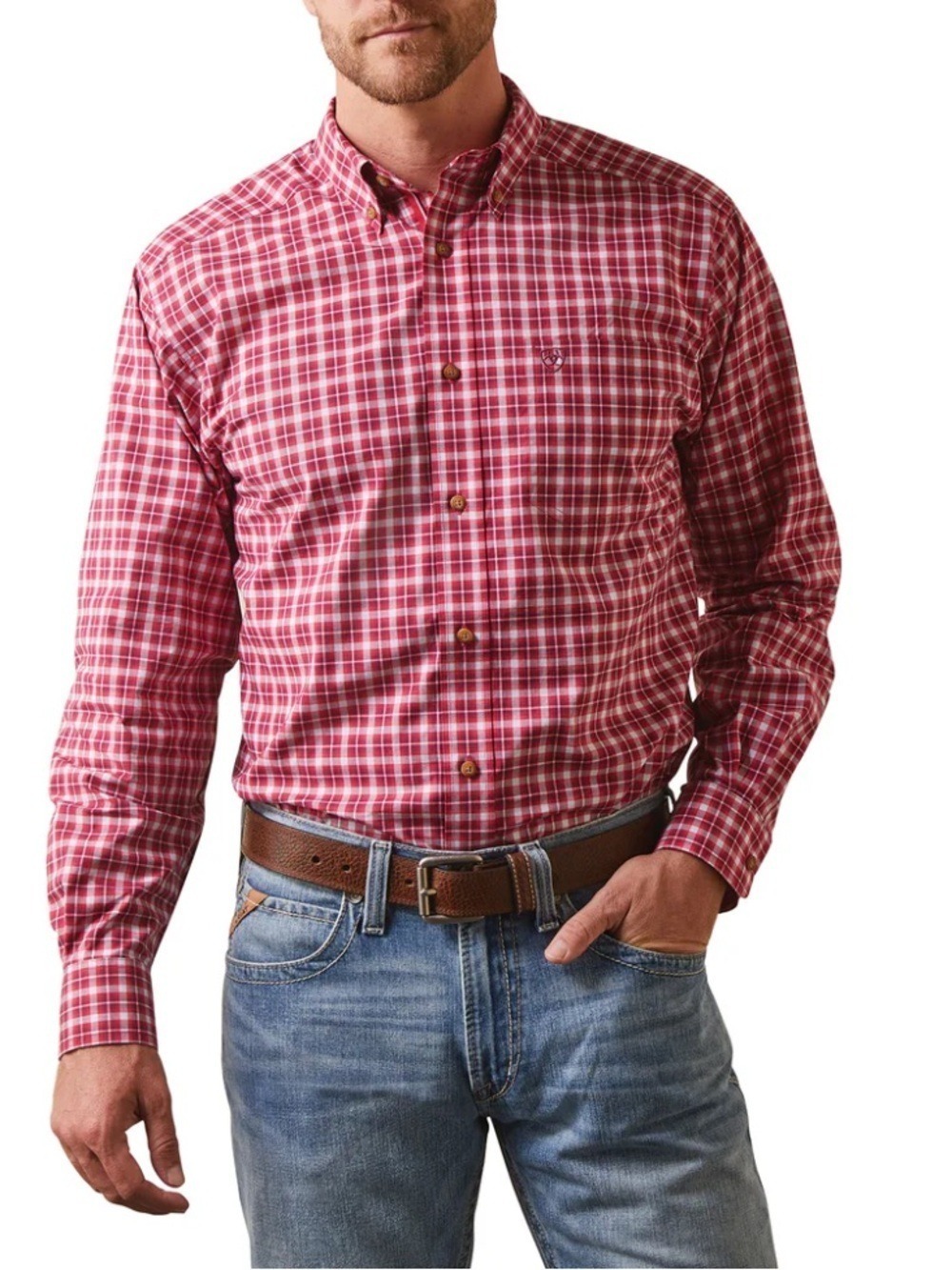 Ariat Pro Series Red Plaid Button Down Shirt size XL